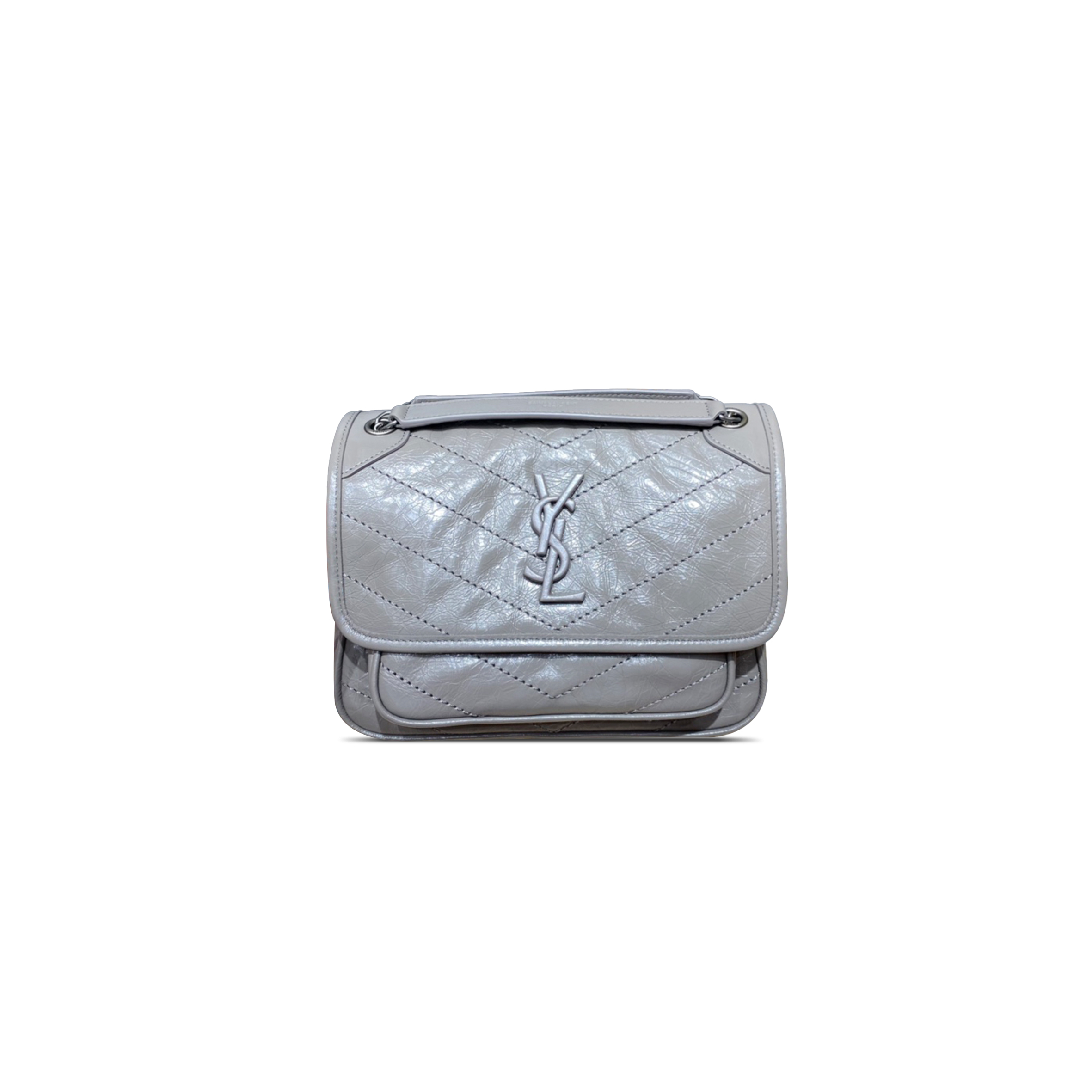 YSL NIKI BABY CHAIN BAG IN CRINKLED VINTAGE LEATHER 633160 (21*16*7.5cm)